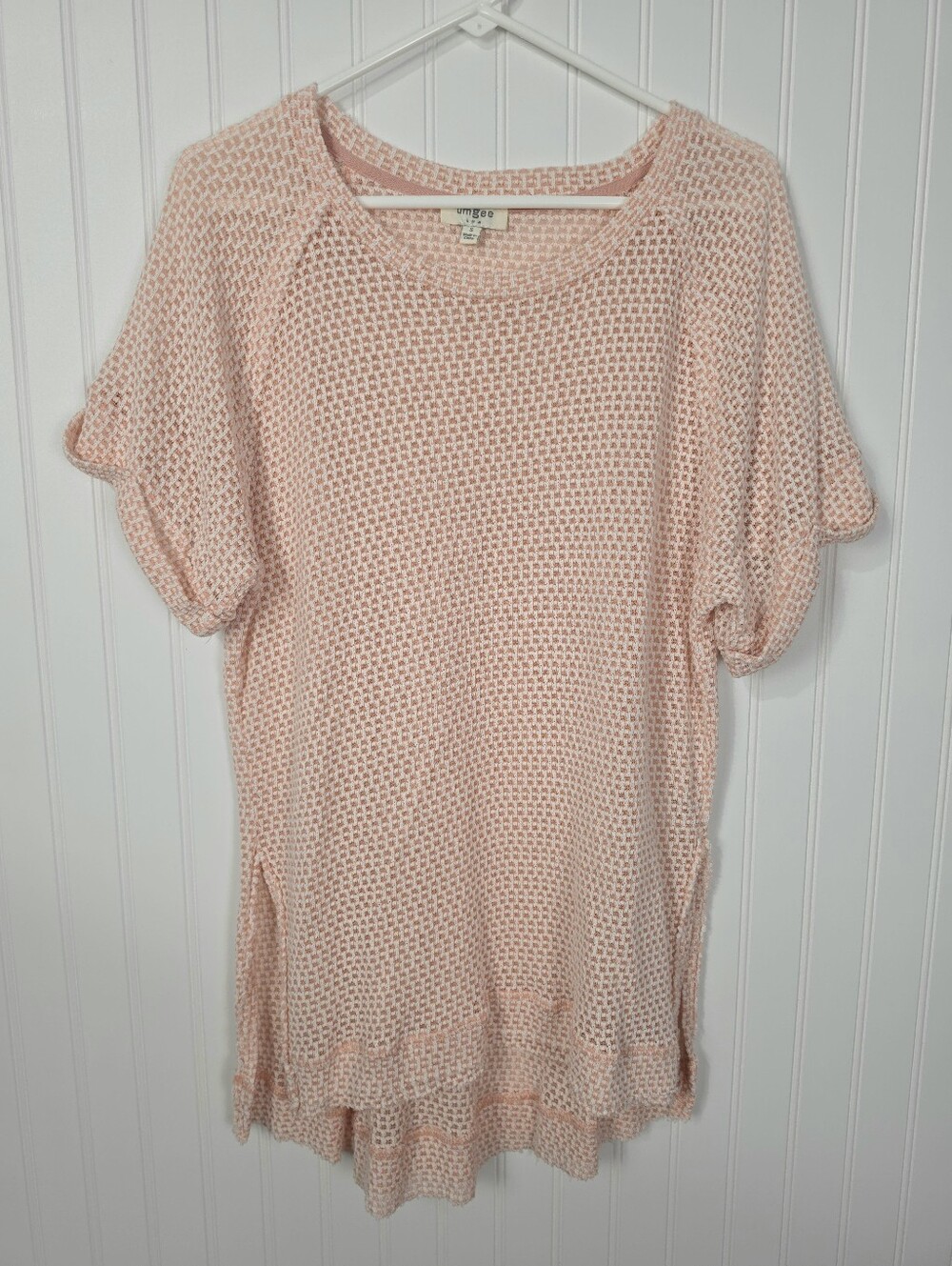 Umgee | Knit Short Sleeve High Low Top Pink Small